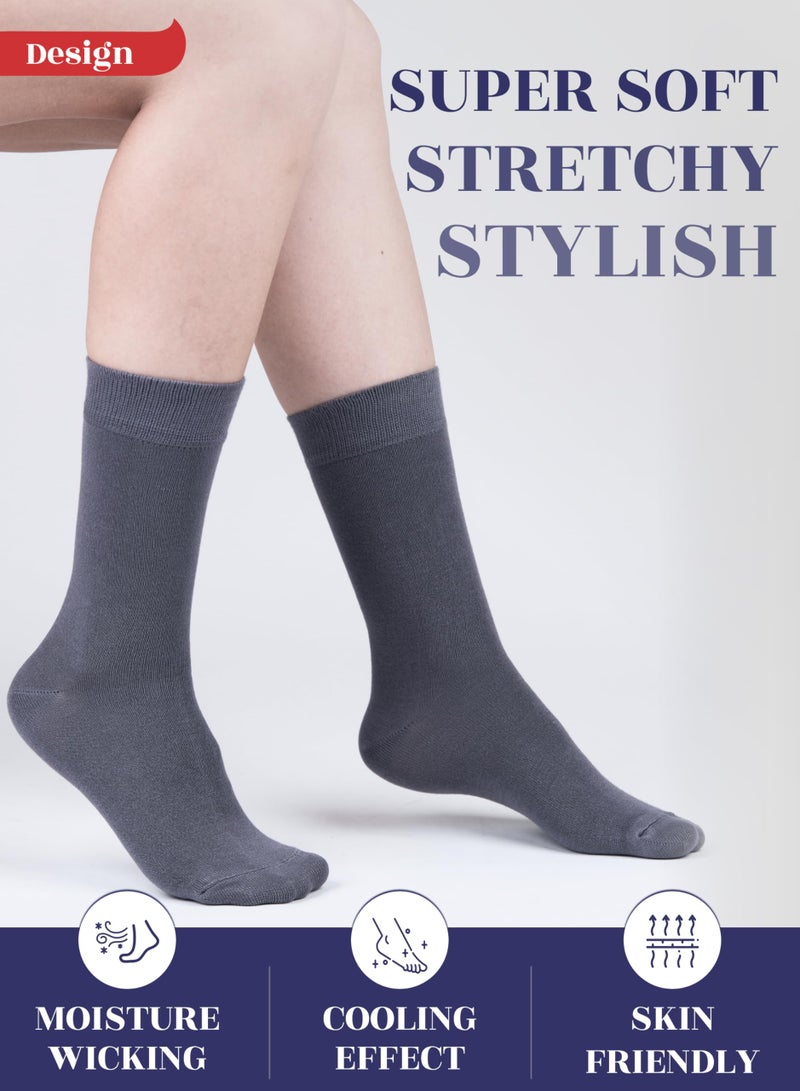 Hugh Ugoli Women Rayon Dress Socks, Extremely Soft Thin Crew Socks for Business, Trouser & Casual, Non-Binding & Breathable, Grey, 3 Pairs, Shoe Size: 6-9 - Image 3